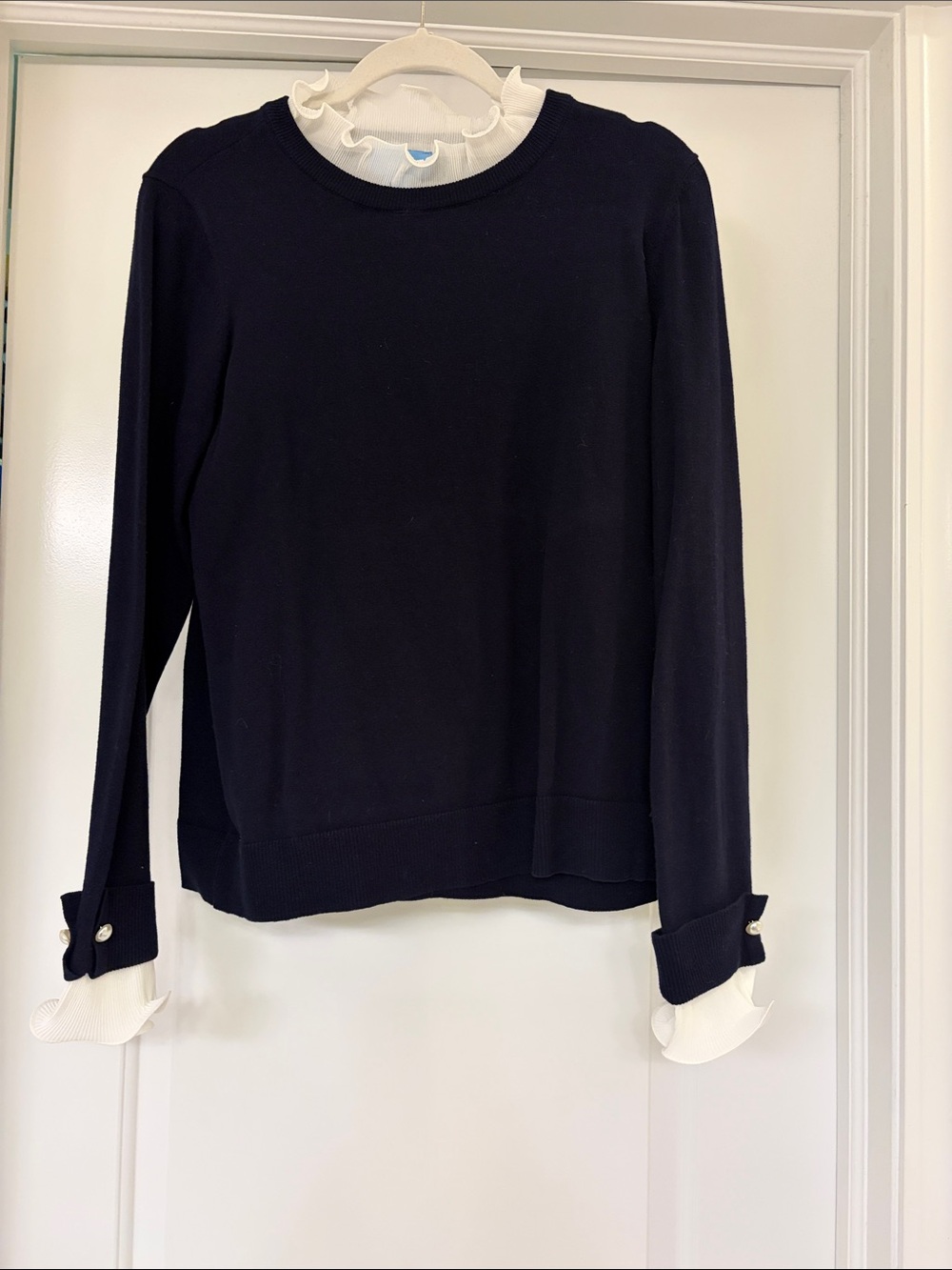 CeCe Navy Ruffle Collar Layered Sweater Top - Women